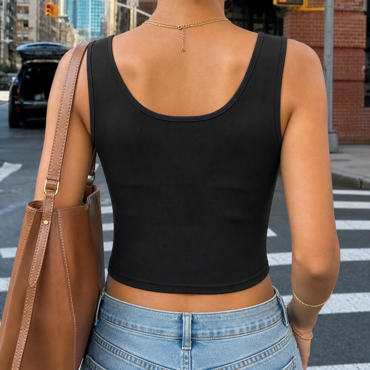 Women's Black Fitted Crop Tank Top | AnXinWear