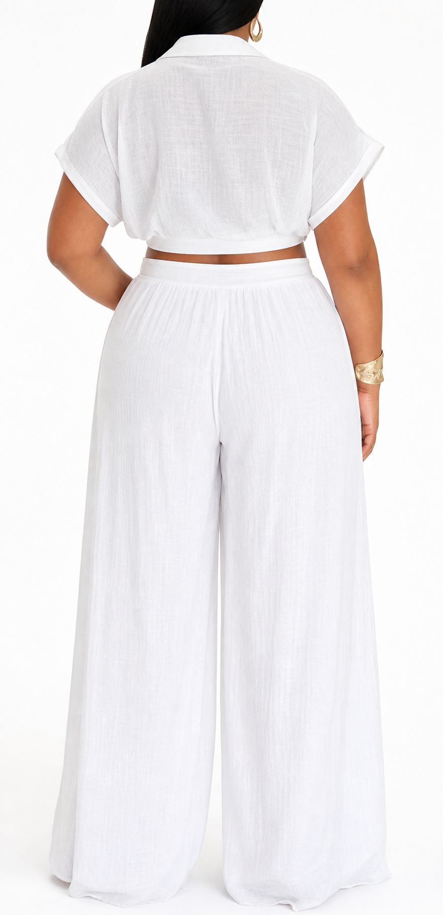 White Crop Top & Wide-Leg Pants Set