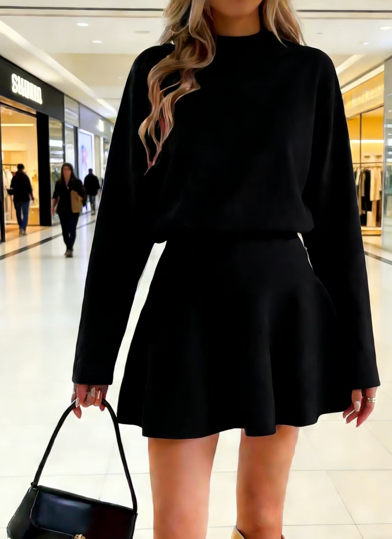 Mock Neck Long Sleeve Mini Dress