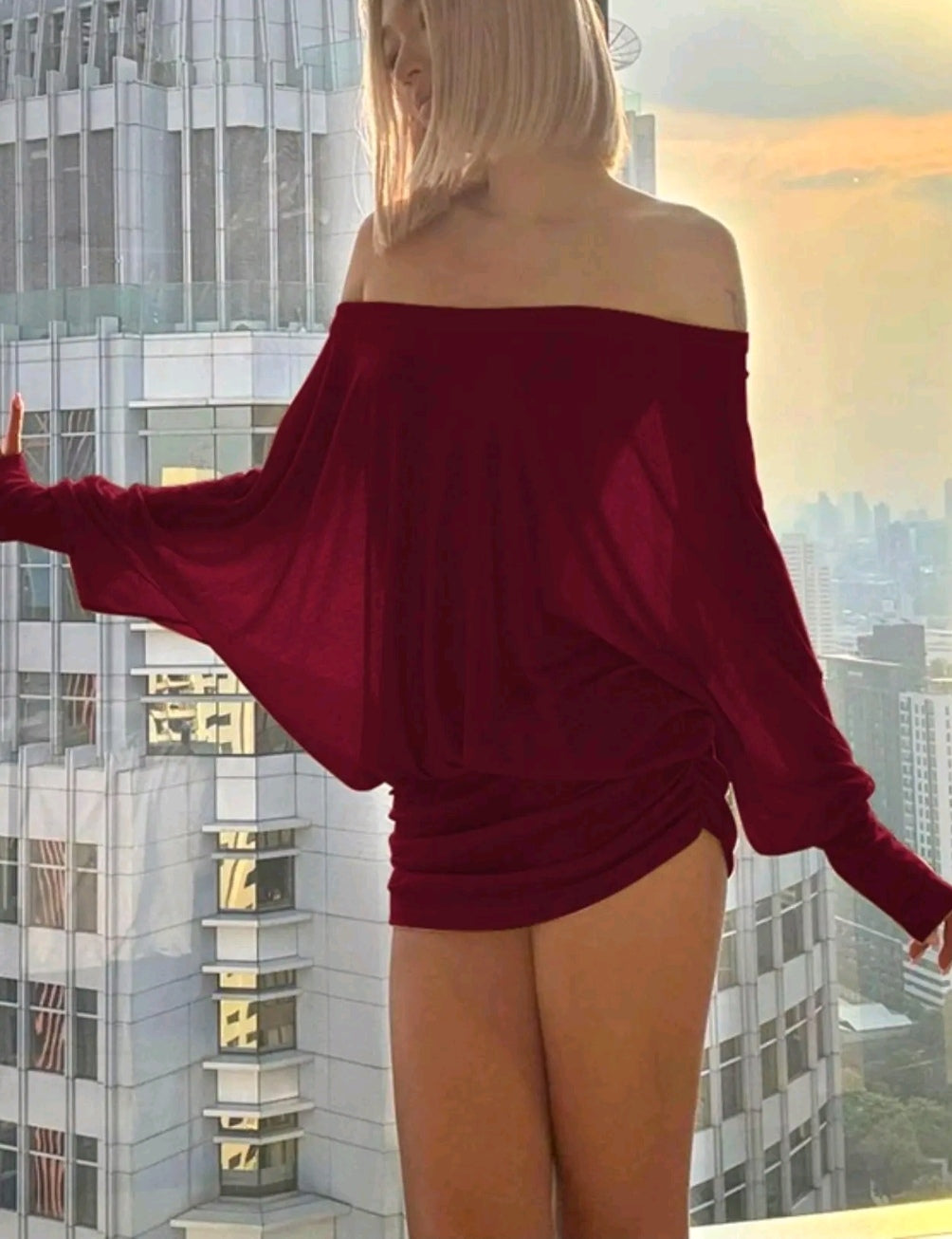Off-Shoulder Batwing Mini Dress