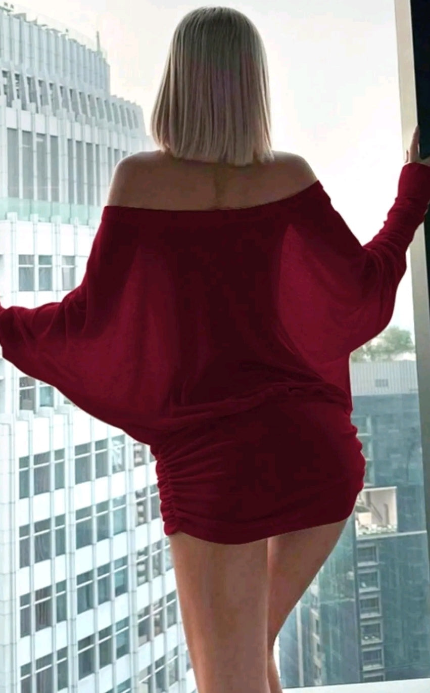 Off-Shoulder Batwing Mini Dress