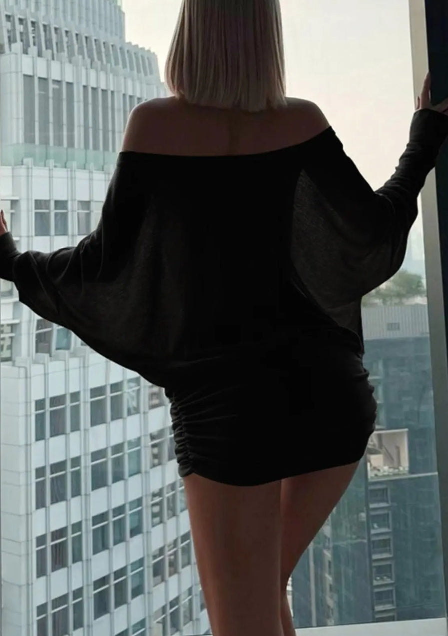 Off-Shoulder Batwing Mini Dress