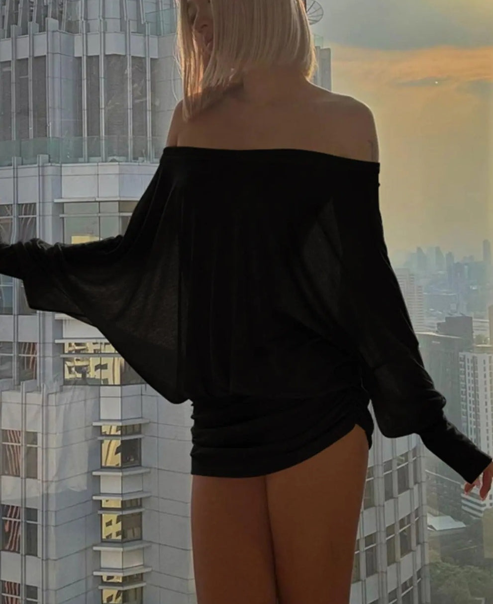 Off-Shoulder Batwing Mini Dress