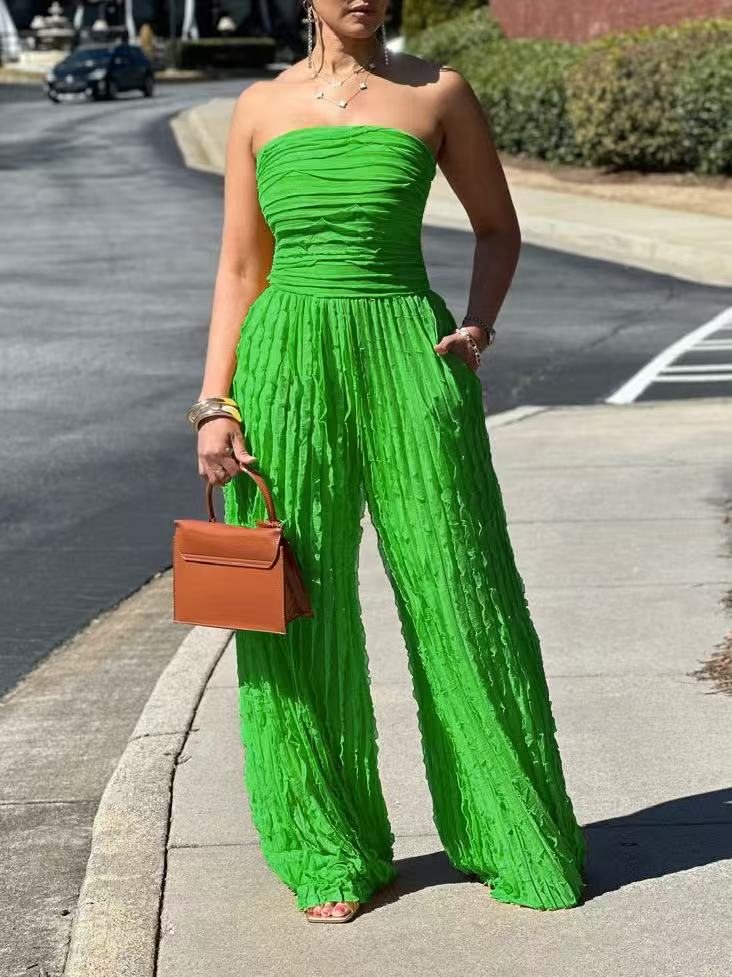 Textured Strapless Wide-Leg Jumpsuit