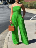 Textured Strapless Wide-Leg Jumpsuit