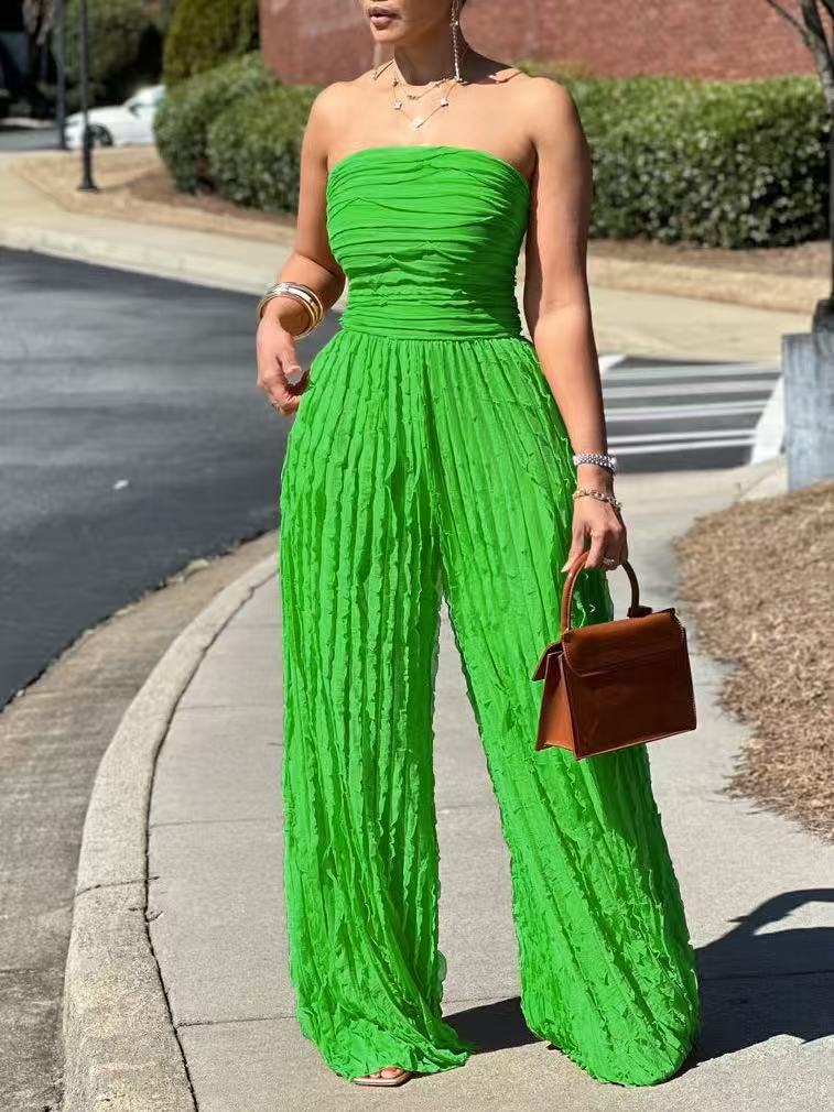 Textured Strapless Wide-Leg Jumpsuit