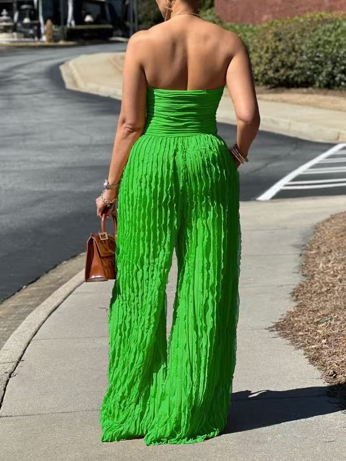 Textured Strapless Wide-Leg Jumpsuit