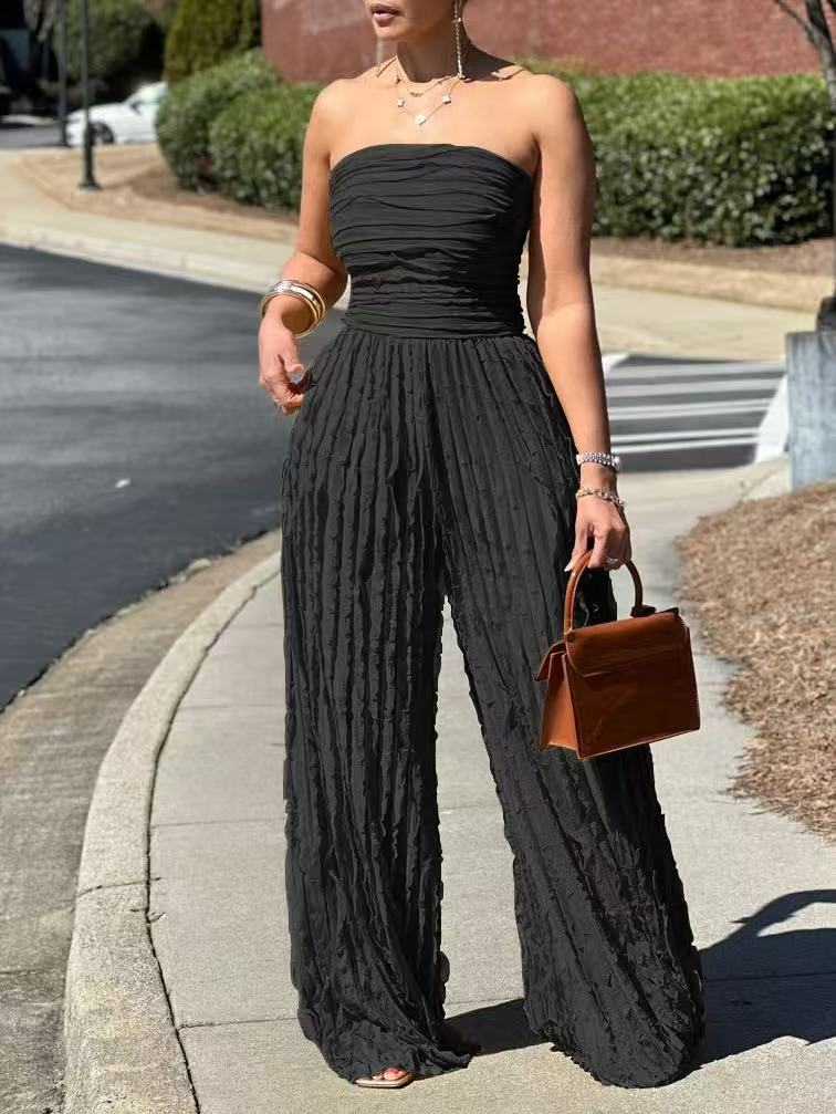 Textured Strapless Wide-Leg Jumpsuit