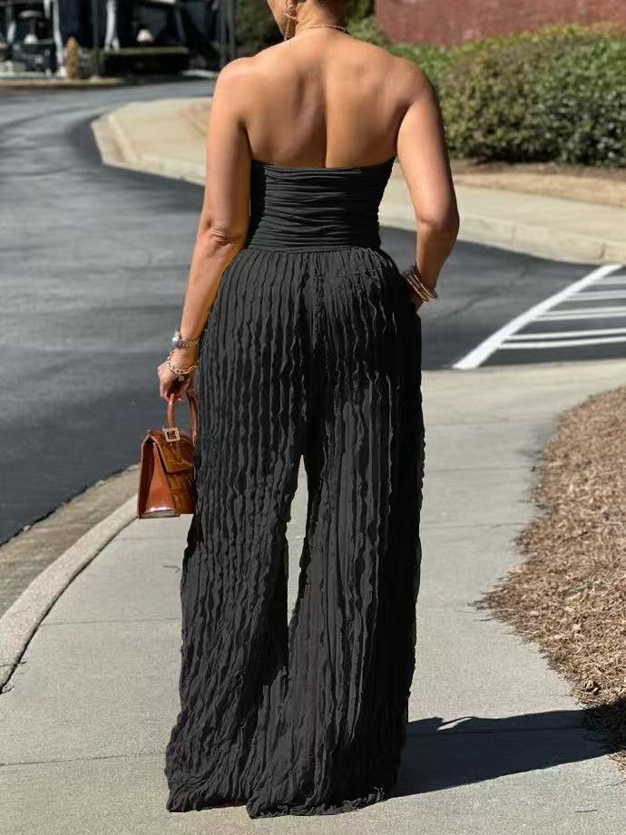 Textured Strapless Wide-Leg Jumpsuit