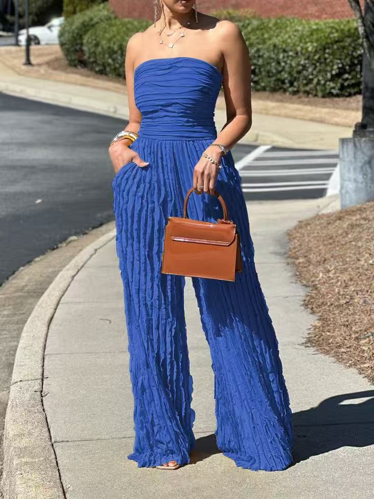 Textured Strapless Wide-Leg Jumpsuit