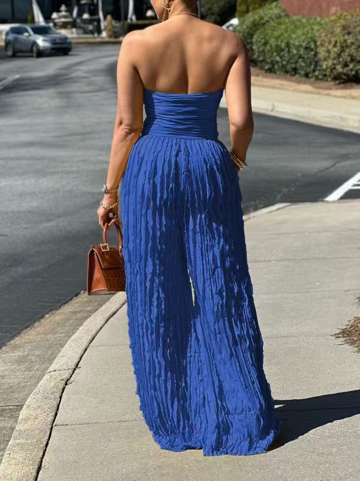 Textured Strapless Wide-Leg Jumpsuit