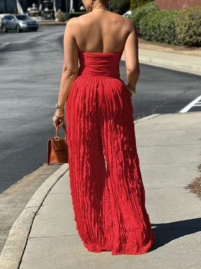 Textured Strapless Wide-Leg Jumpsuit