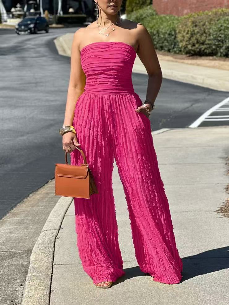 Textured Strapless Wide-Leg Jumpsuit