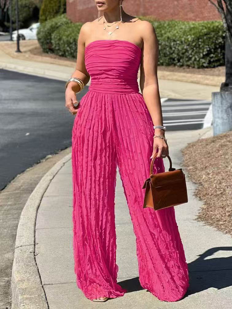 Textured Strapless Wide-Leg Jumpsuit