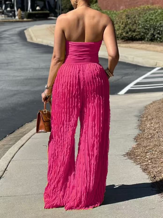 Textured Strapless Wide-Leg Jumpsuit