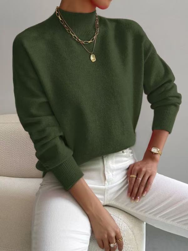 Mock Neck Solid Knit Sweater