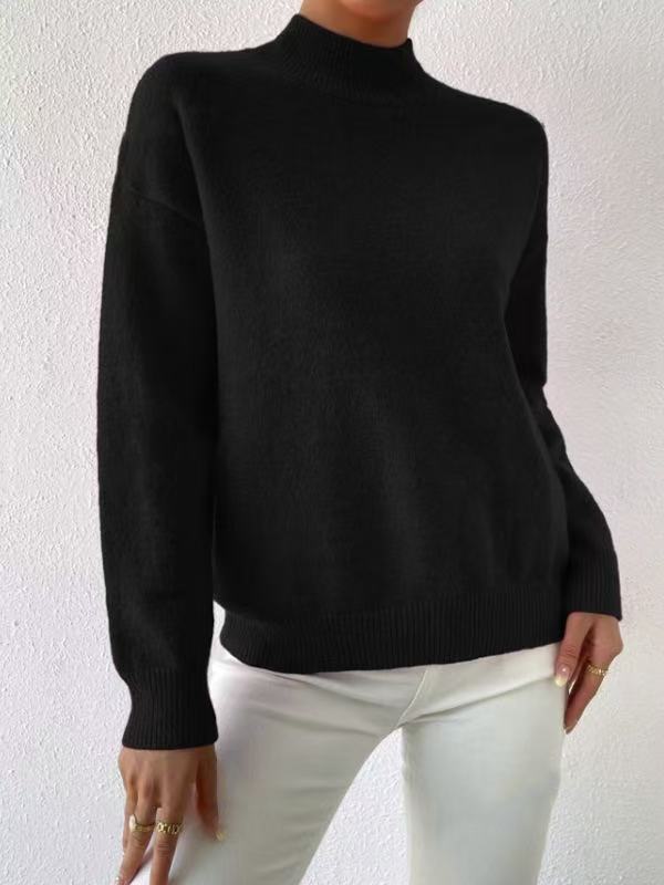 Mock Neck Solid Knit Sweater