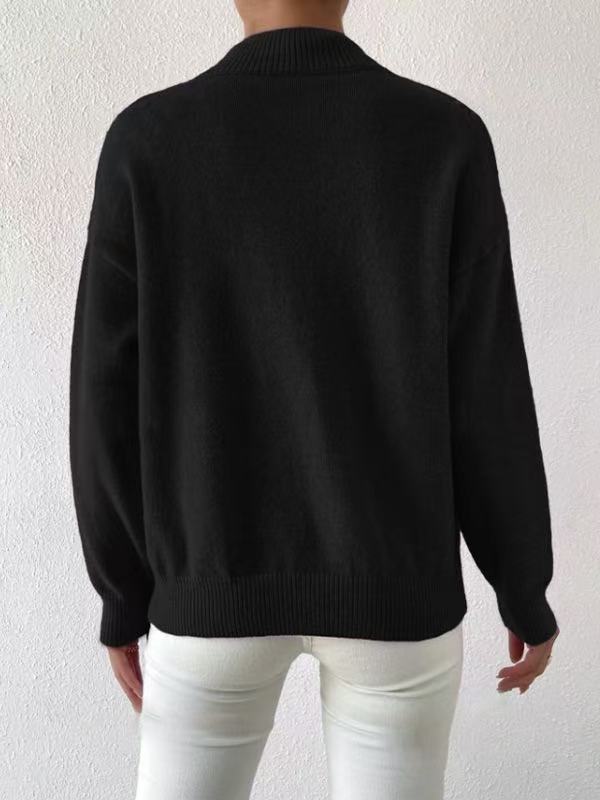 Mock Neck Solid Knit Sweater