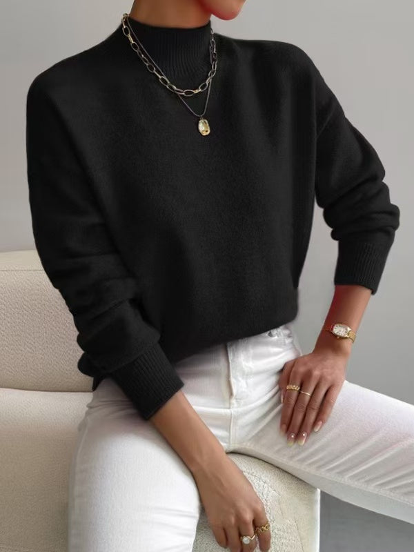 Mock Neck Solid Knit Sweater