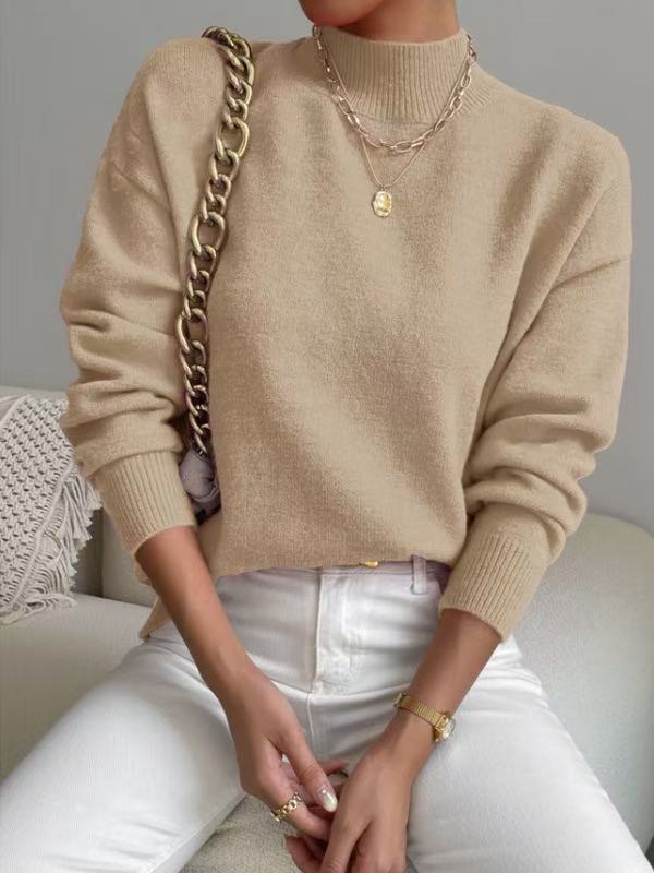 Mock Neck Solid Knit Sweater