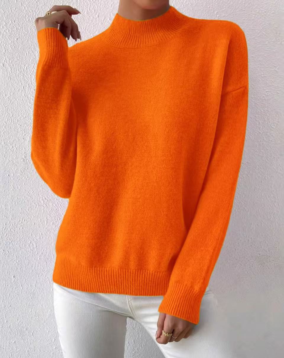 Mock Neck Solid Knit Sweater