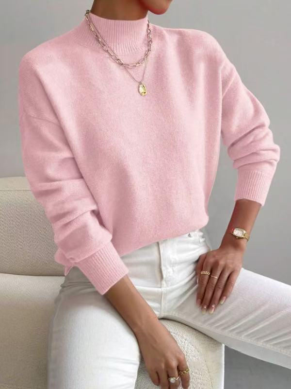 Mock Neck Solid Knit Sweater