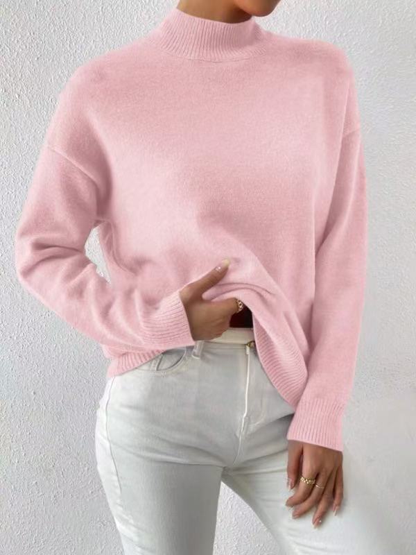 Mock Neck Solid Knit Sweater