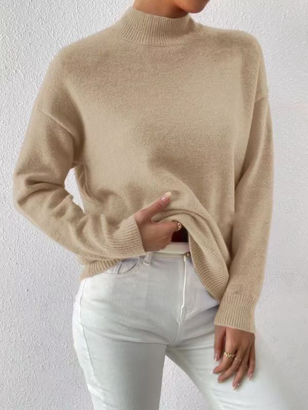 Mock Neck Solid Knit Sweater