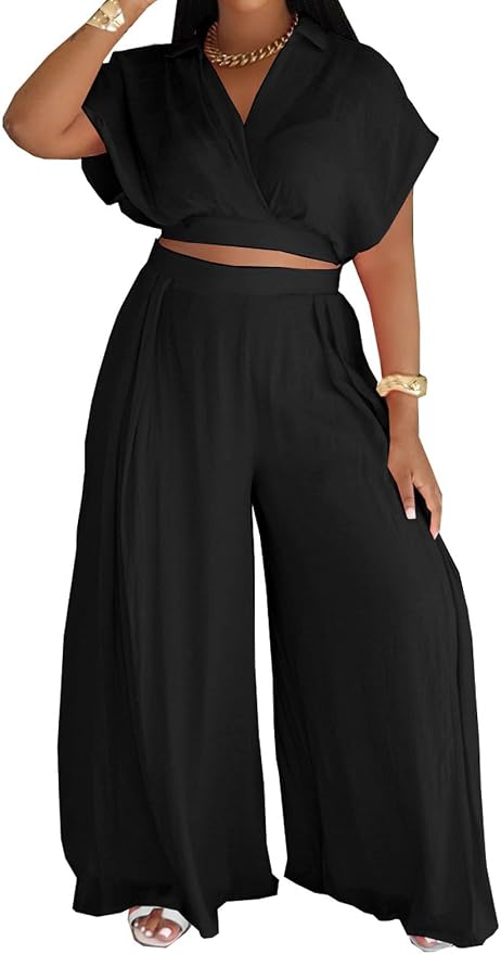 White Crop Top & Wide-Leg Pants Set