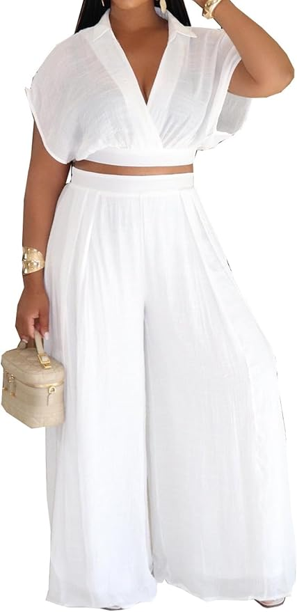 White Crop Top & Wide-Leg Pants Set
