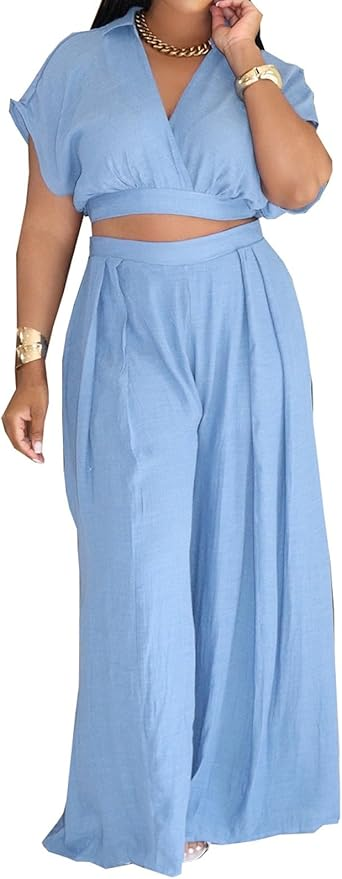 White Crop Top & Wide-Leg Pants Set