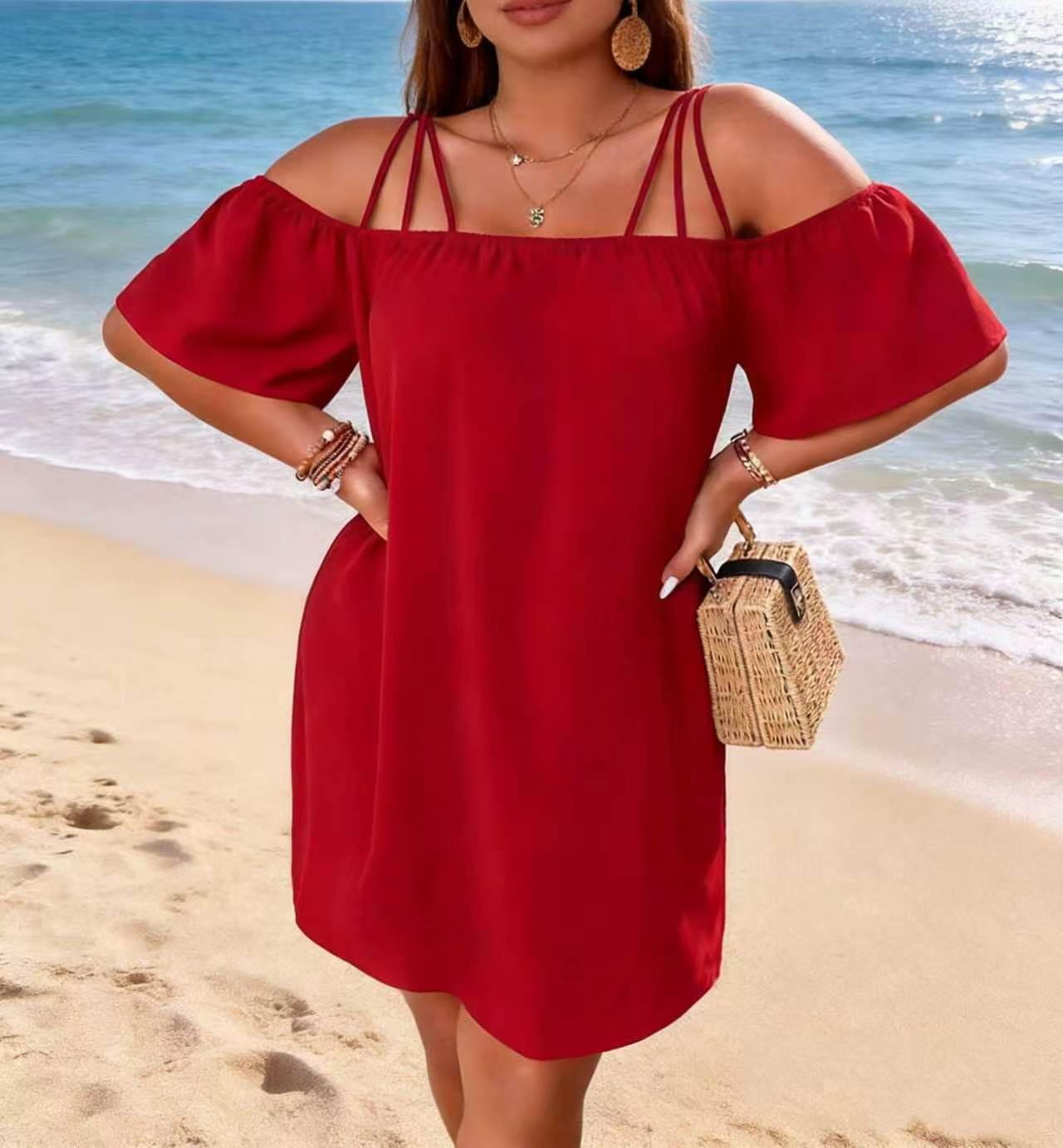 Off-Shoulder Short Dress Plus Size