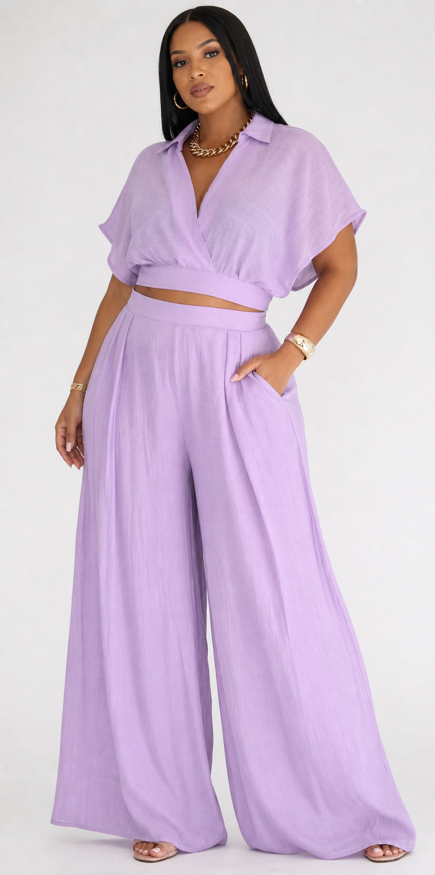 White Crop Top & Wide-Leg Pants Set