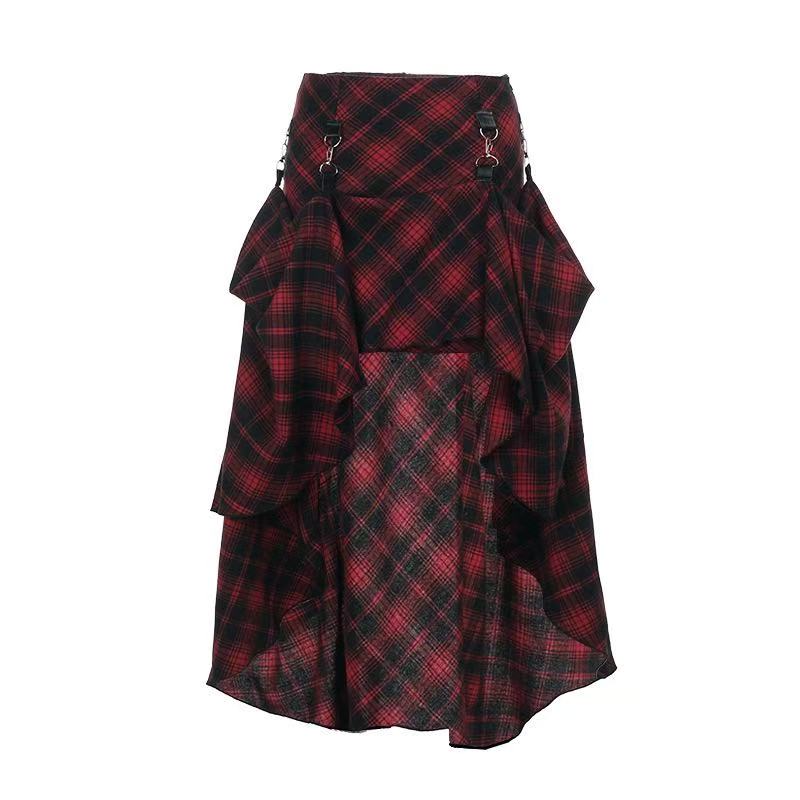 Gothic Red Plaid Layered Skirt