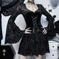 Gothic Velvet Floral Lace Bell Sleeve Mini Dress