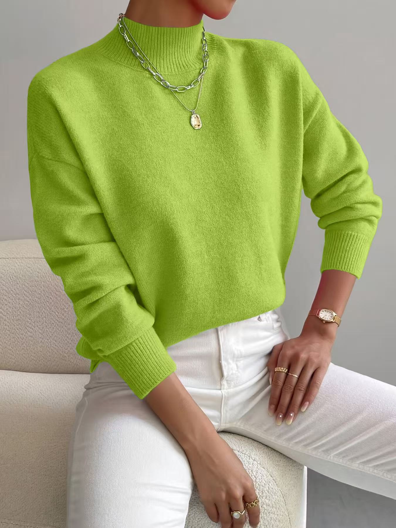 Mock Neck Solid Knit Sweater