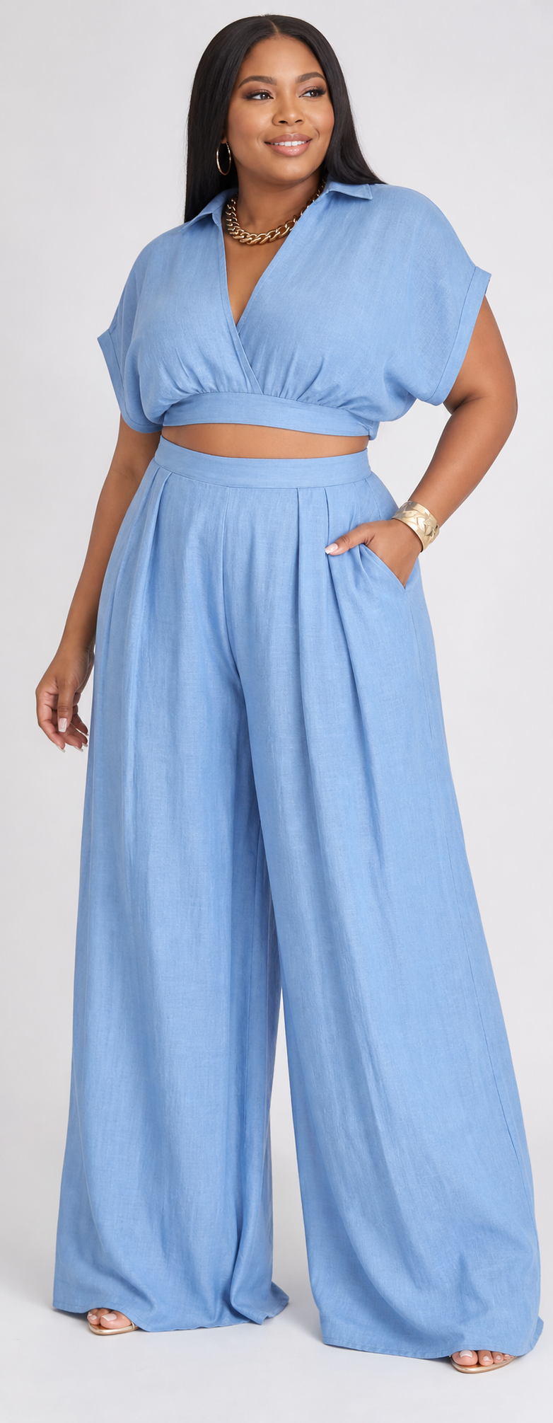 White Crop Top & Wide-Leg Pants Set