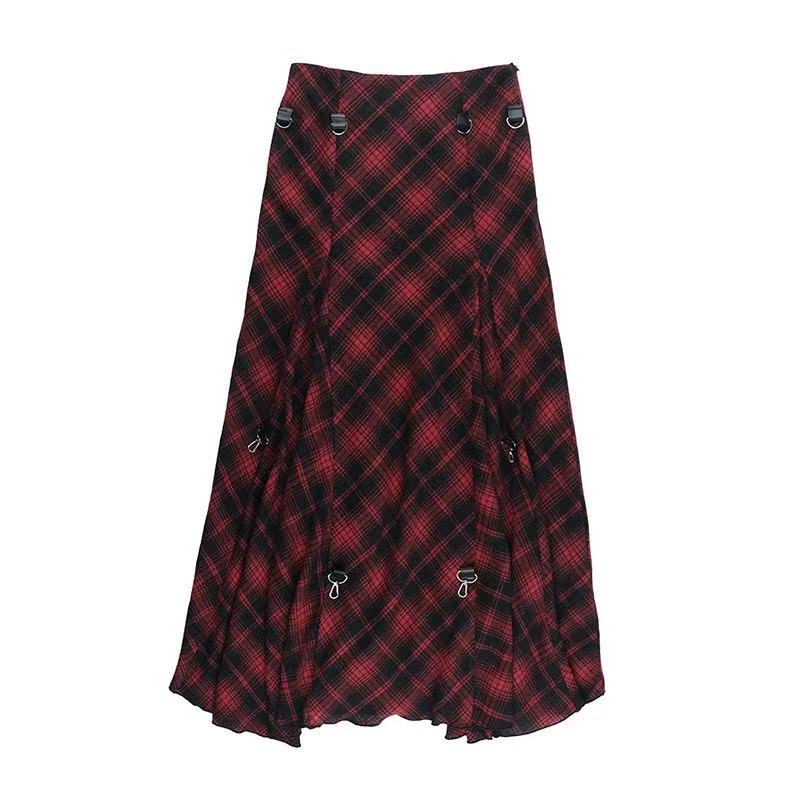 Gothic Red Plaid Layered Skirt