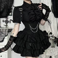 Gothic Chain Cross Halter Ruffle Mini Dress