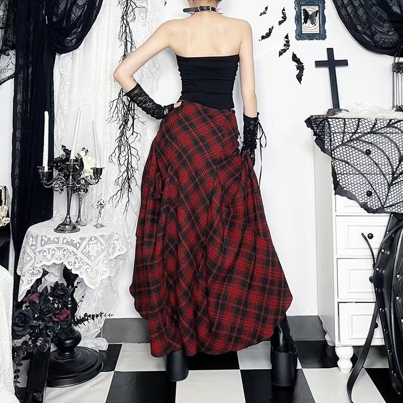 Gothic Red Plaid Layered Skirt