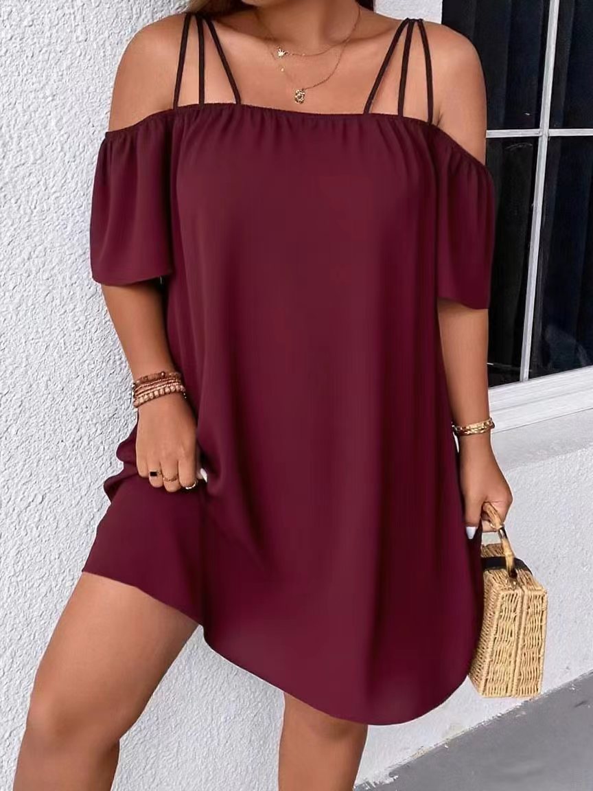Burgundy off-shoulder mini dress plus size