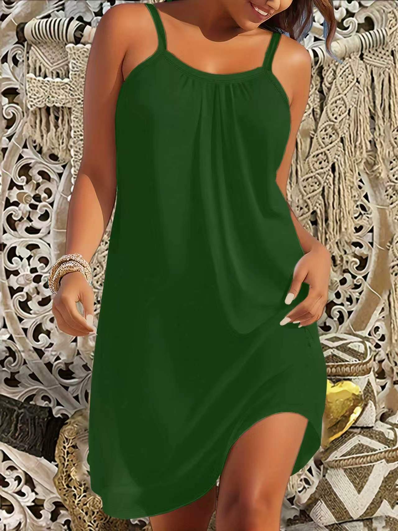 Army green plus size spaghetti strap mini dress