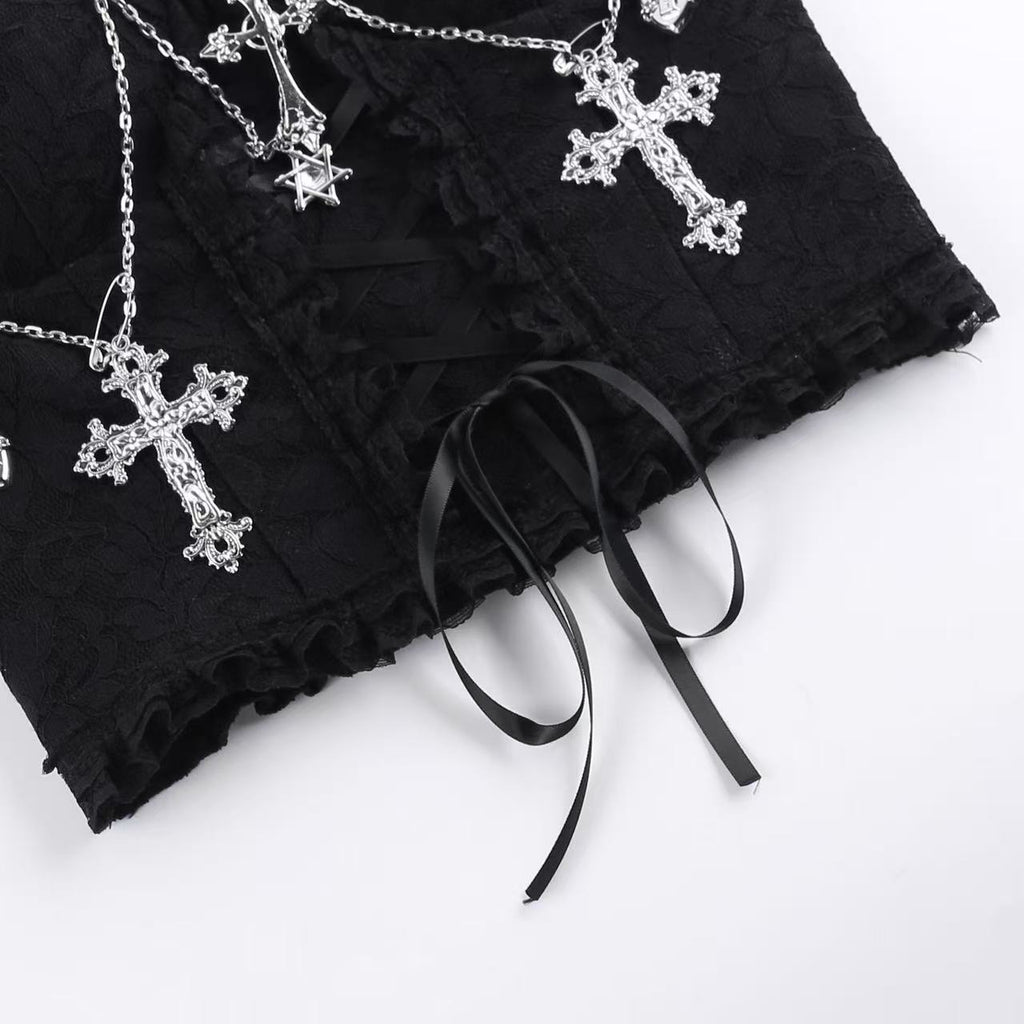 Gothic Cross Chain Lace Bustier Top