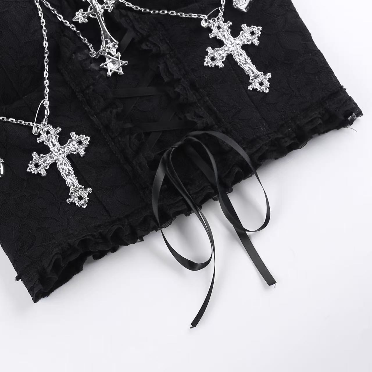 Gothic Cross Chain Lace Bustier Top
