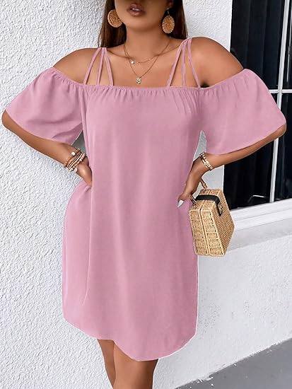 Pink off-shoulder mini dress plus size