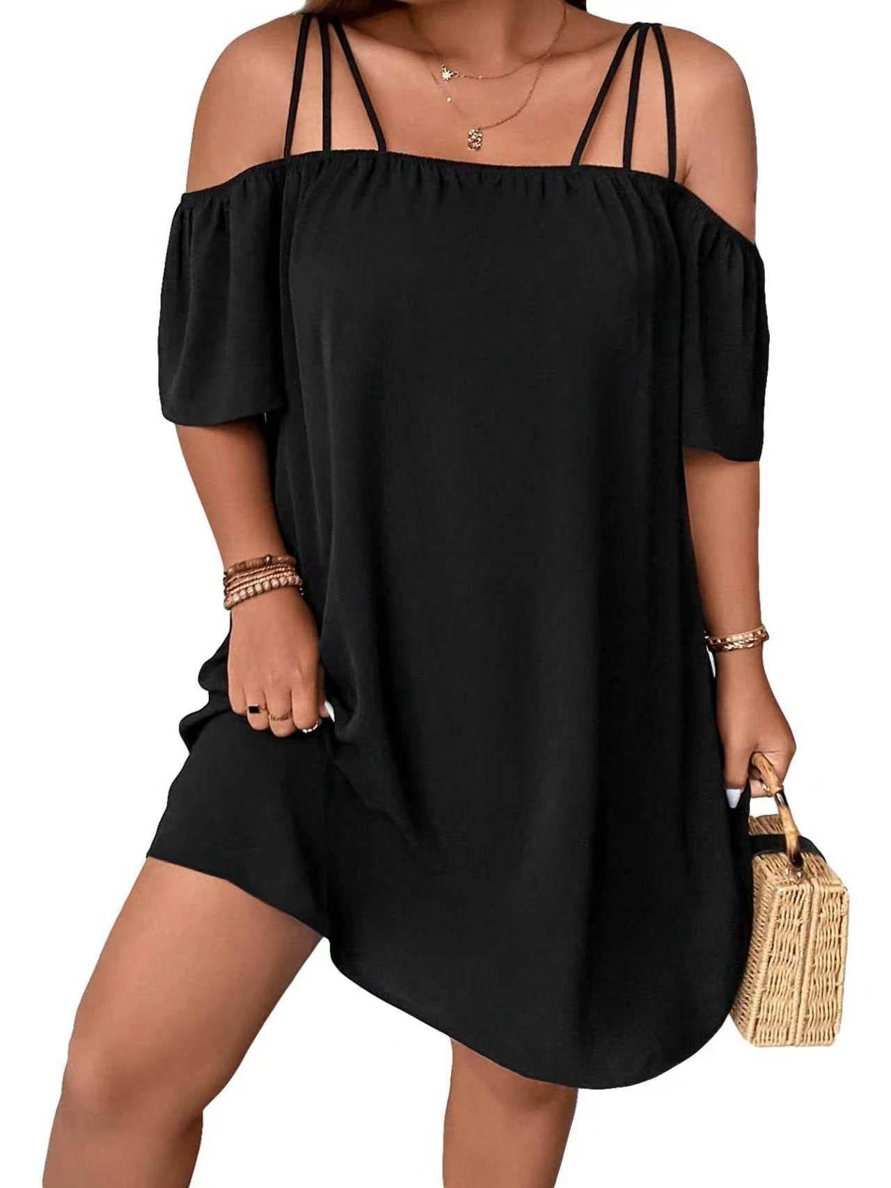 Black off-shoulder mini dress plus size