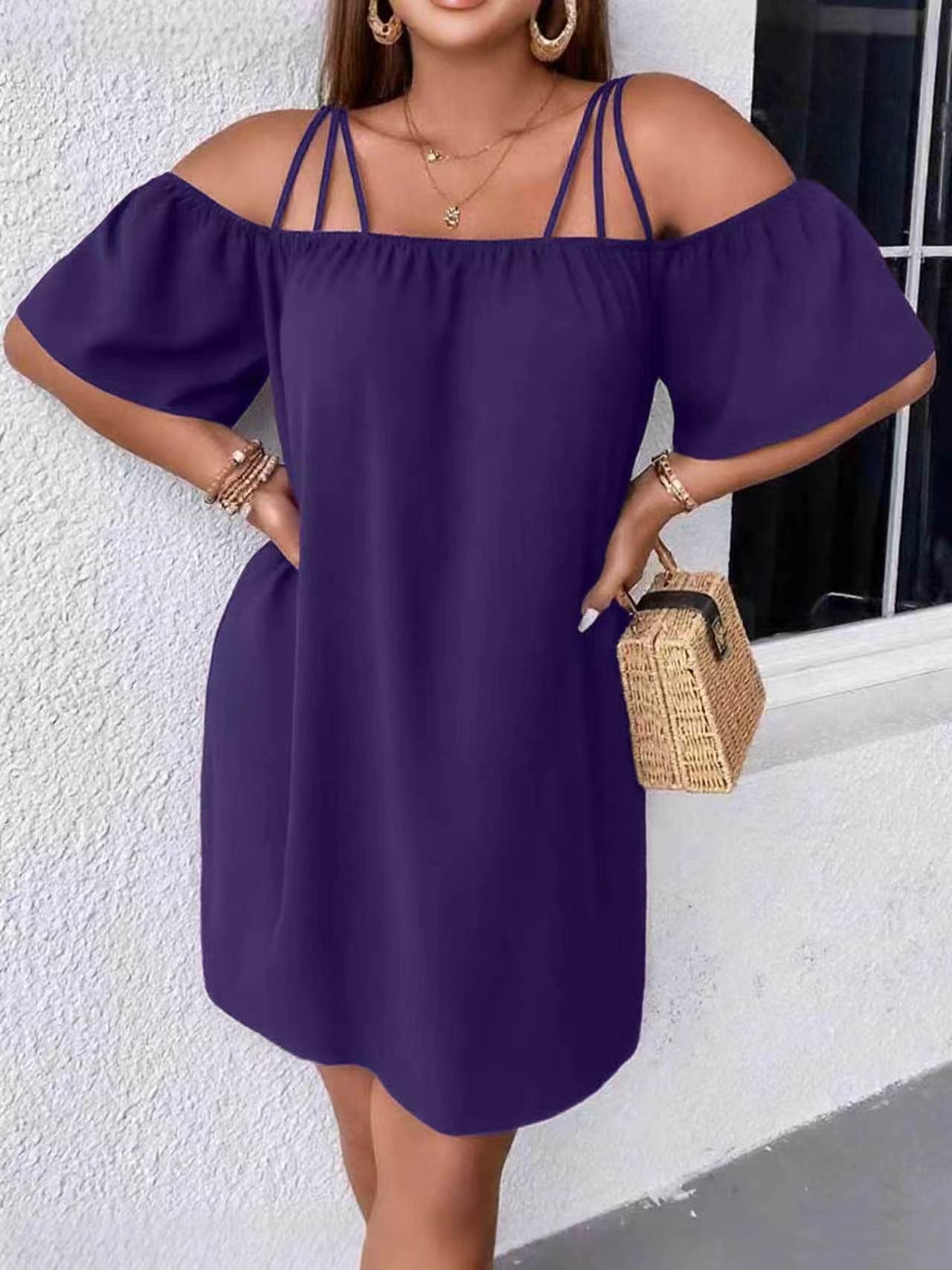 Purple off-shoulder mini dress plus size