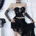 Gothic Cross Chain Lace Bustier Top