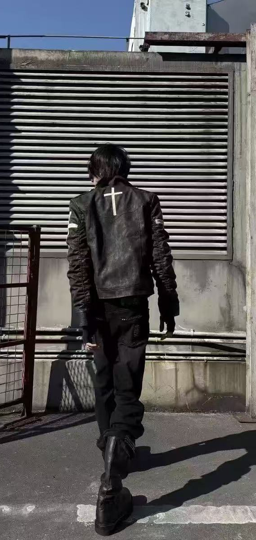 Gothic Military Cross Leather Jacket – Men’s Distressed Biker Coat